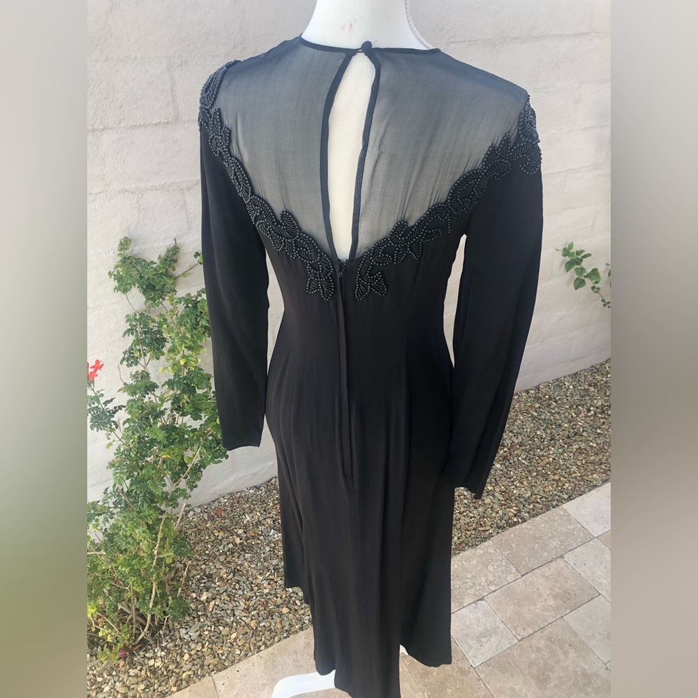 Vintage beaded sheer mesh Marie St. Claire size four long sleeve dress - Picture 8 of 16